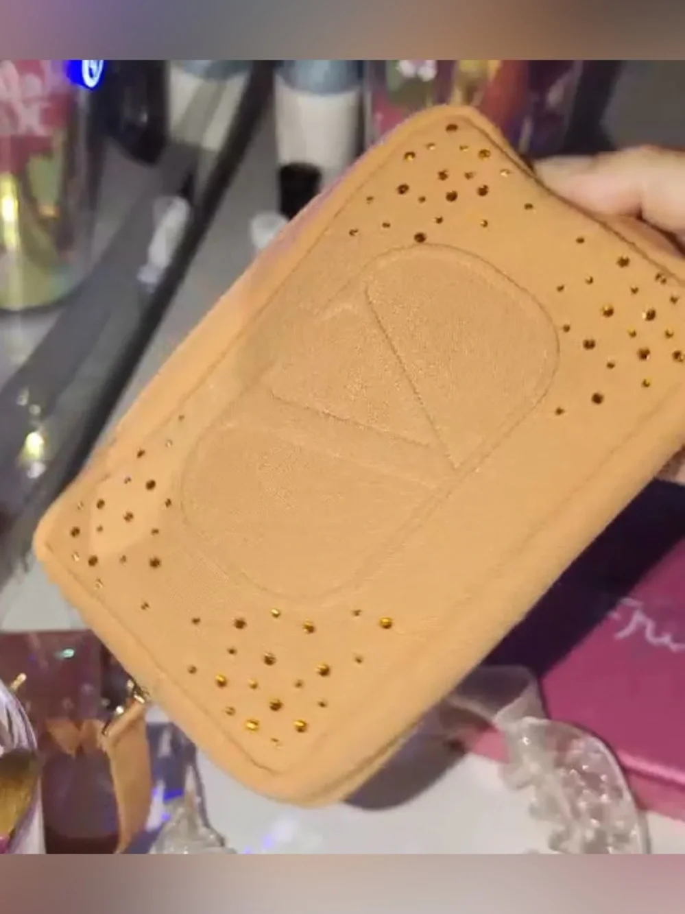 Valentino GWP✨🧡💛Orange Embossed V Cosmetic Pouch with Gold Stud Accents